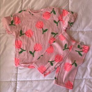 Zara Pink Floral Short Sleeve Top & Leggings Pajama Set
